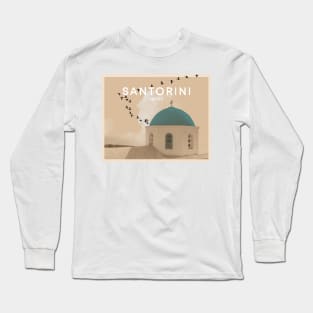 Blue Domed Church Oia Santorini Island Greece Art Print Long Sleeve T-Shirt